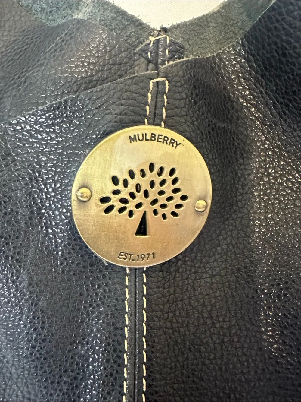Mulberry Black Leather Hobo Bag with Brass Button